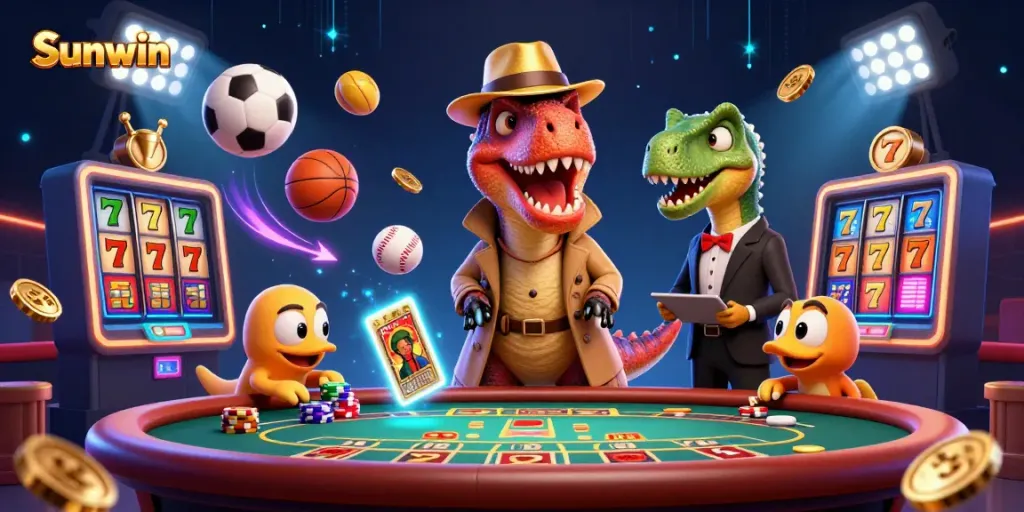 Experience thrilling gaming moments at Sunwin with interesting characters enjoying blackjack and slots.