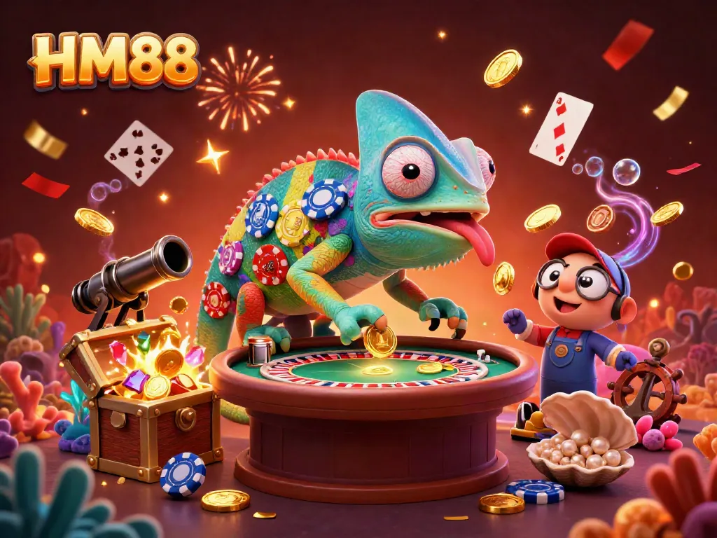 Engage with the vibrant world of HM88 as the chameleon casino owner delights in golden winnings.