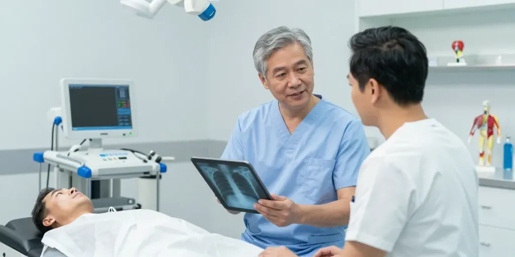 Orthopäde in München analysiert digitale Röntgenbilder, kombiniert innovative Technologien und medizinische Expertise.