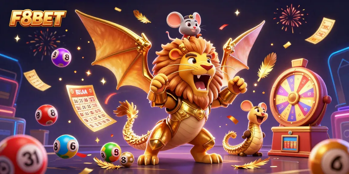 Experience thrilling gameplay with F8BET featuring an epic chimera and vibrant lottery elements.