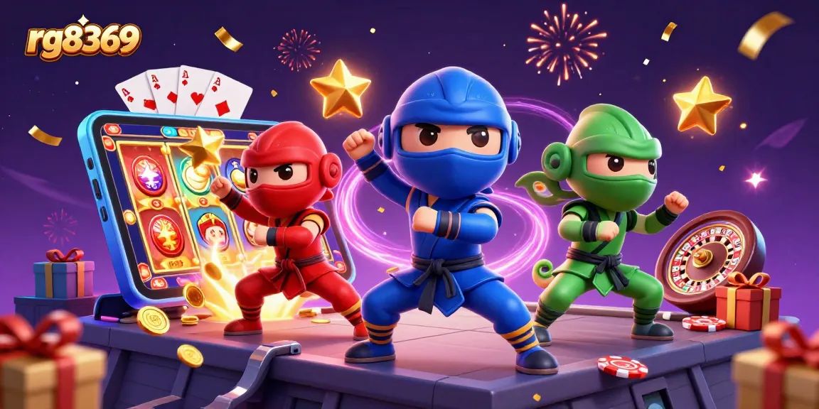 Engage in thrilling gameplay at rg8369, where vibrant chameleon ninjas showcase spectacular martial arts amidst spinning slot games and golden coins.