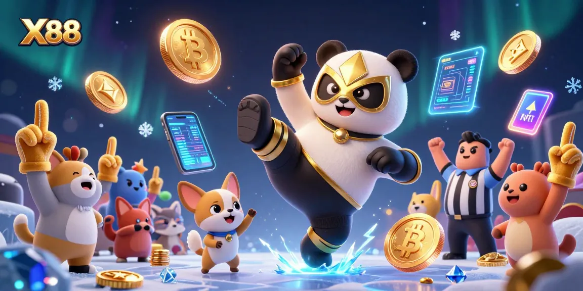 X88 engages players with vibrant, dynamic casino games in a thrilling cartoon scene.