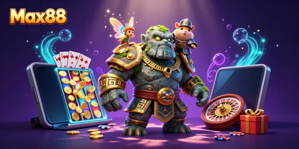 Experience Max88's vibrant gaming universe with enchanting characters and exhilarating casino elements.