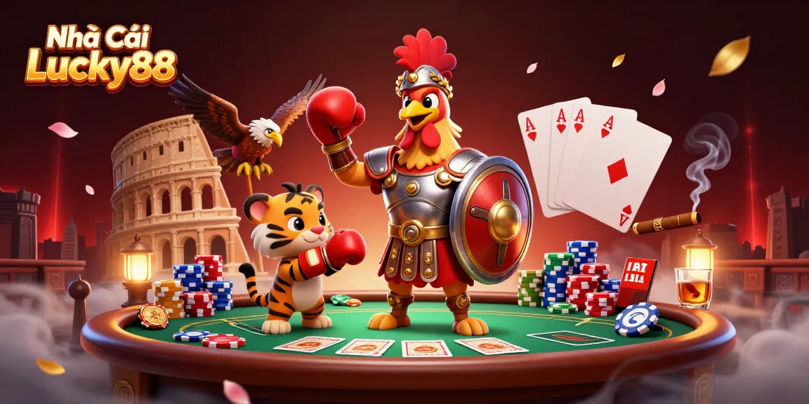 Engage in thrilling games at Nhà Cái Lucky88, featuring dynamic poker action and vibrant characters.