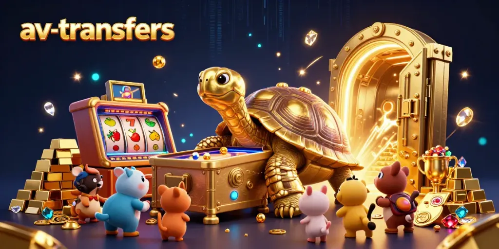 Experience thrilling wins with av-transfers in this lively casino illustration featuring golden riches and exciting games.