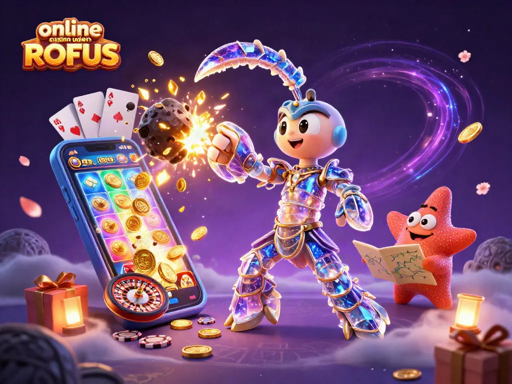 Engage in online casino uden ROFUS with a vibrant 3D illustration showcasing dynamic gambling elements.