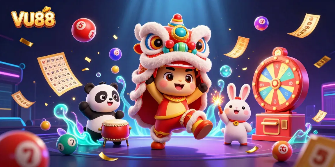 Experience vibrant VU88 gaming with exciting characters and lively lottery elements.