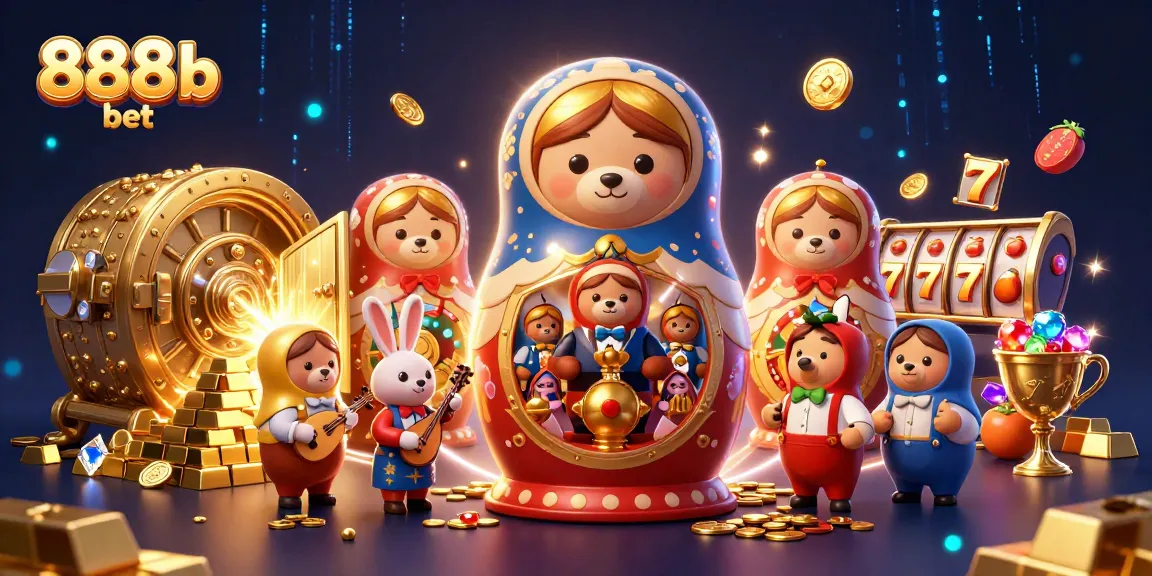 Experience the thrill of 888b bet with cartoon bears, casino dealers, and treasure elements.