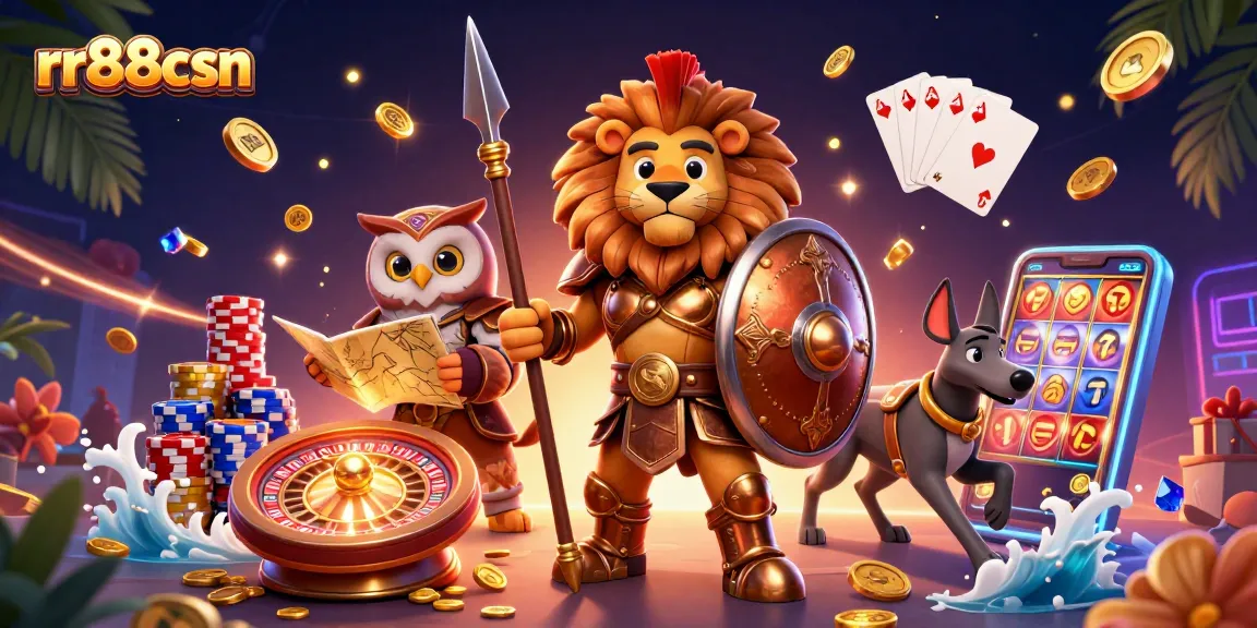 Experience dynamic games at rr88csn with the thrilling lion, owl, and greyhound surrounded by golden coins.
