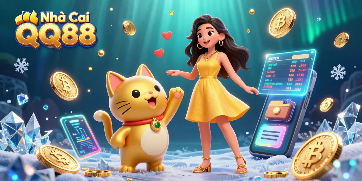 Enjoy thrilling gaming at Nhà Cái QQ88 with vibrant digital casino elements featuring crypto coins.