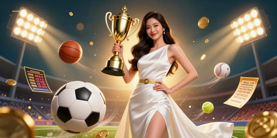 NAGALANGIT88 showcases a victorious Asian woman holding a trophy amidst vibrant sports betting elements.