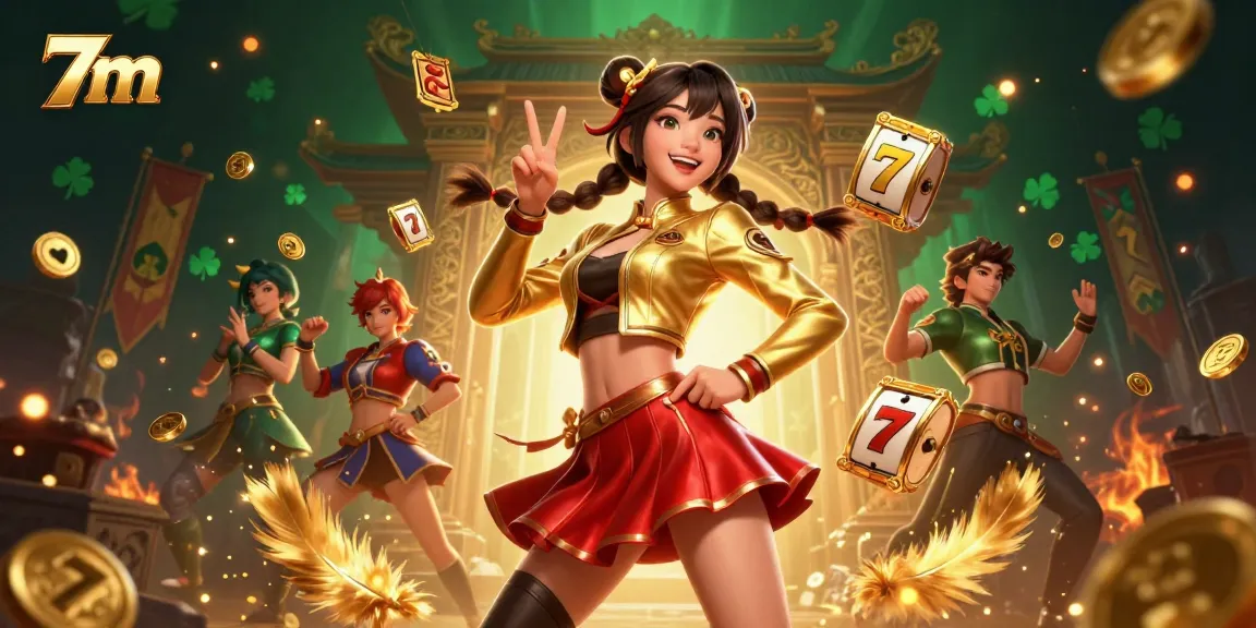 Experience thrilling casino action with 7m as vibrant slots and lucky symbols illuminate the scene.