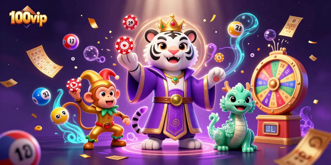 Engage in thrilling gameplay with 100vip’s vibrant lottery scene featuring dynamic elements and characters.