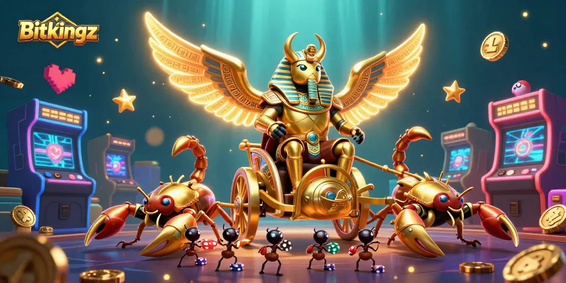 Bitkingz Casino Erlebnis mit Spielautomaten und goldenen Akzenten in einem lebhaften 3D-Design