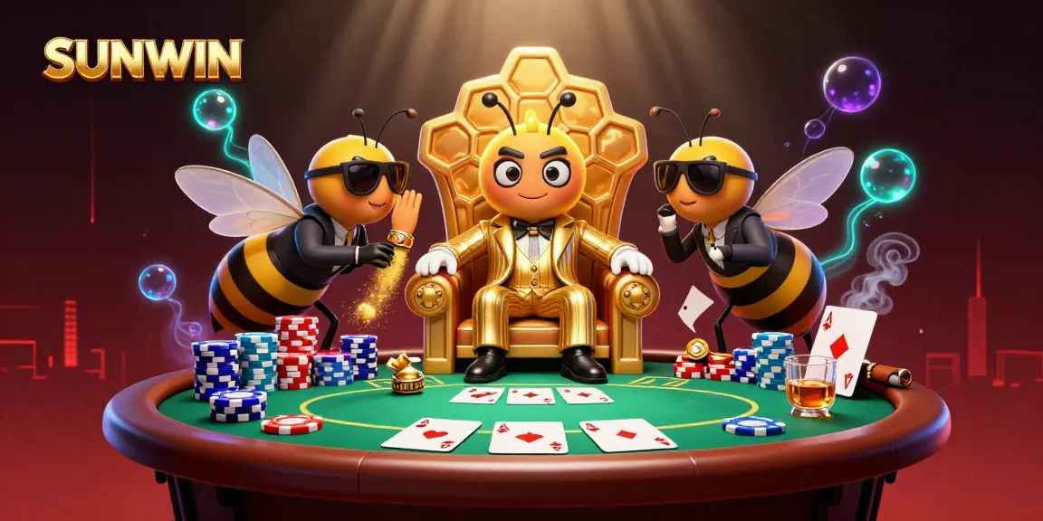 SUNWIN's thrilling poker scene features a mob boss bee with dazzling chips and cards