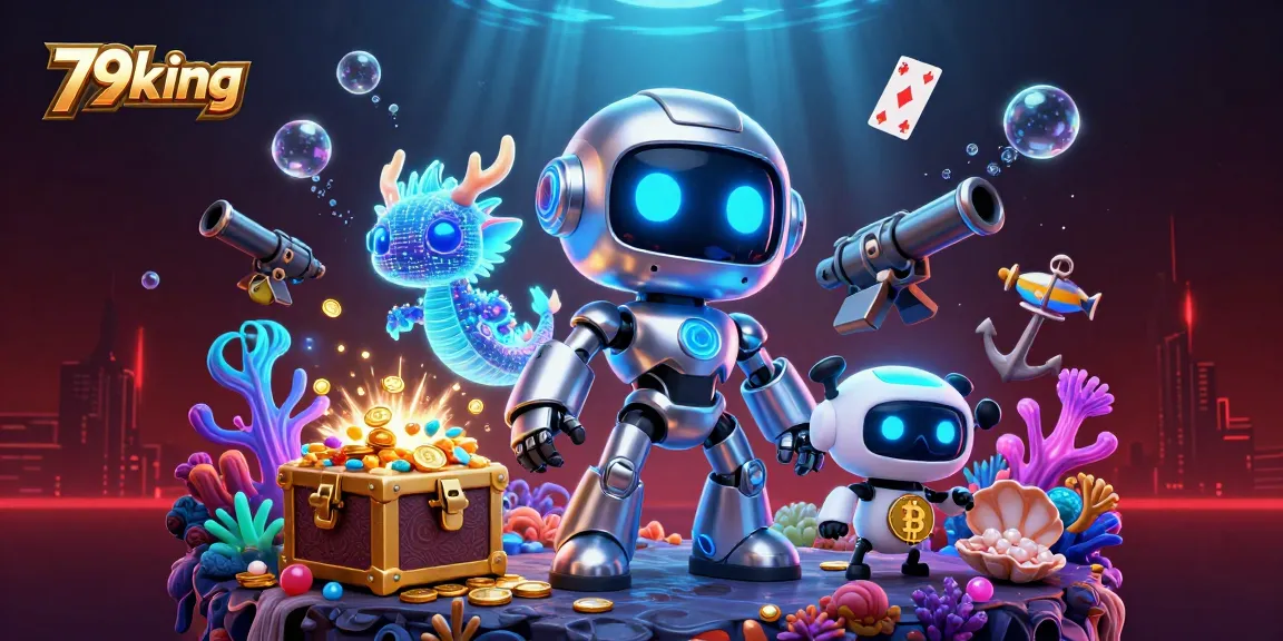 Experience exciting gaming at 79king with vibrant characters amidst scattered casino treasures.