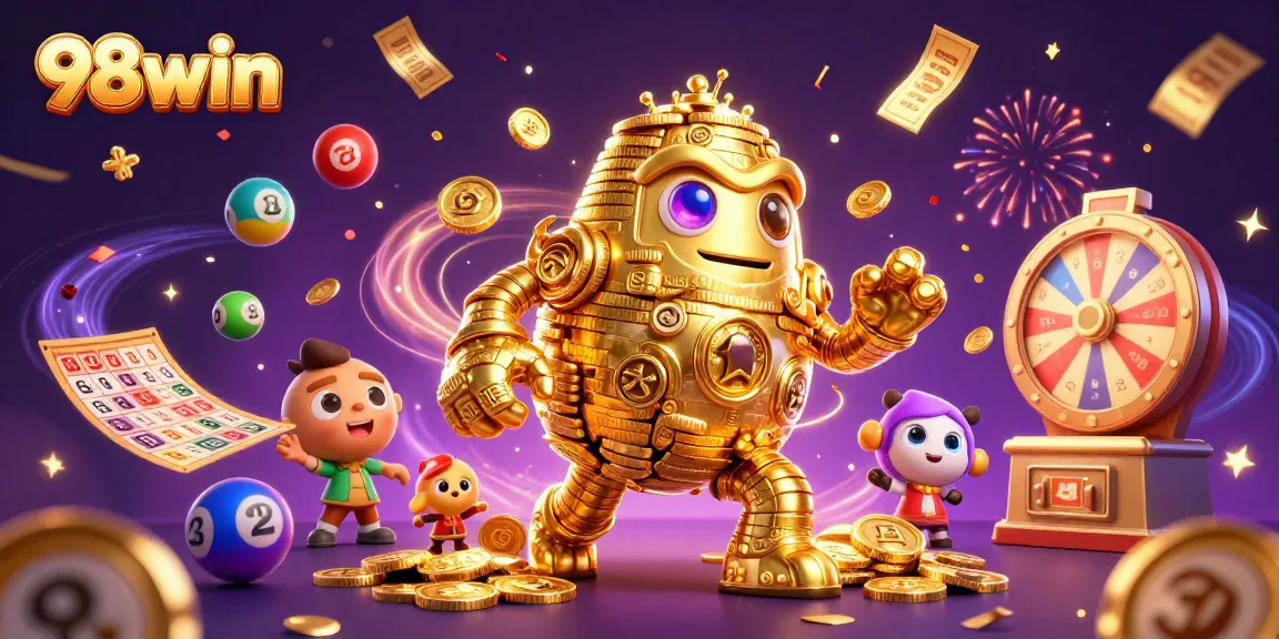 Immerse in the excitement of 98win's dynamic casino world with golden elements and vibrant energy.