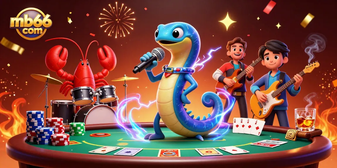 Experience the excitement of mb66 com with an electrifying underwater casino scene featuring a DJ eel.