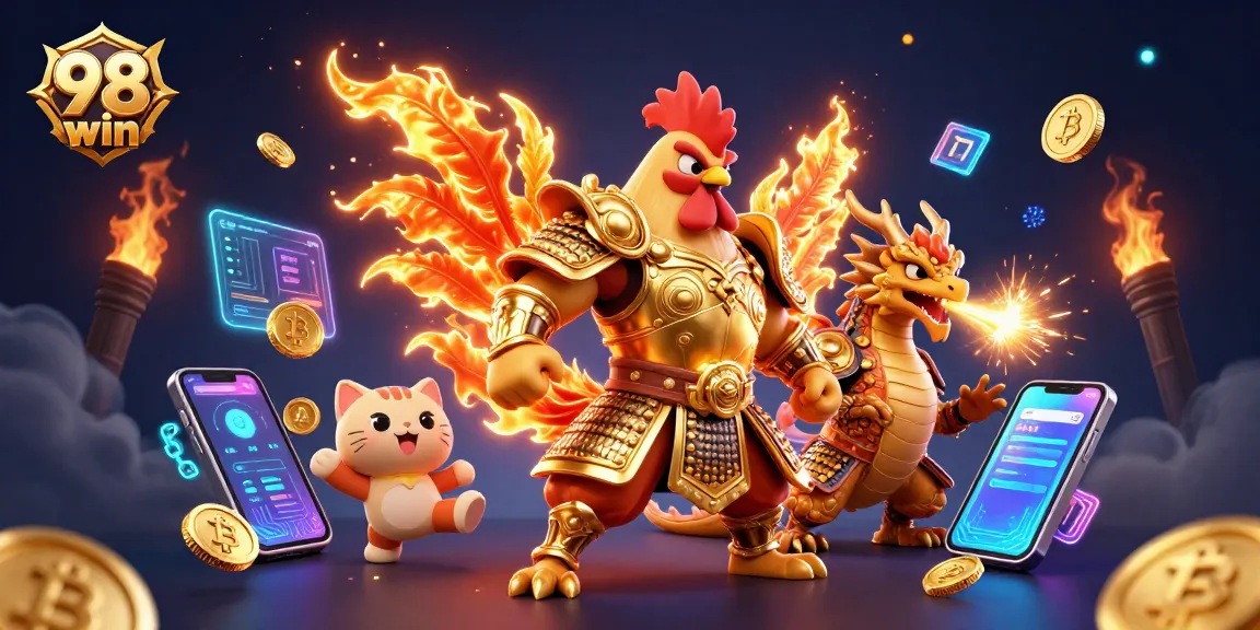 Experience the excitement of 98 win at the casino with a dynamic cartoon scene.
