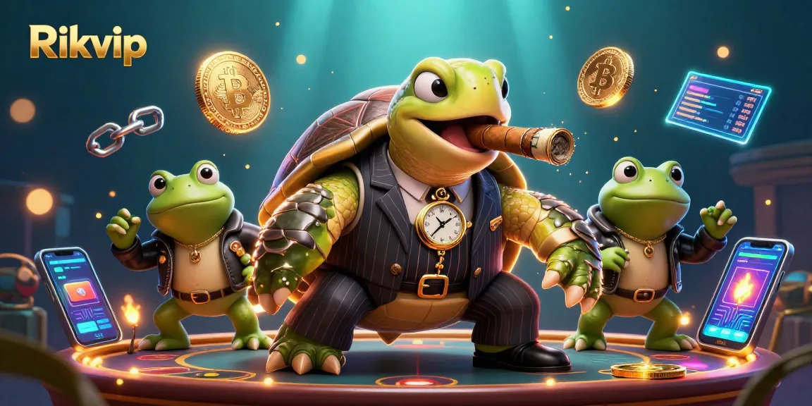 Win big at Rikvip with an engaging scene featuring a mobster turtle and casino elements.