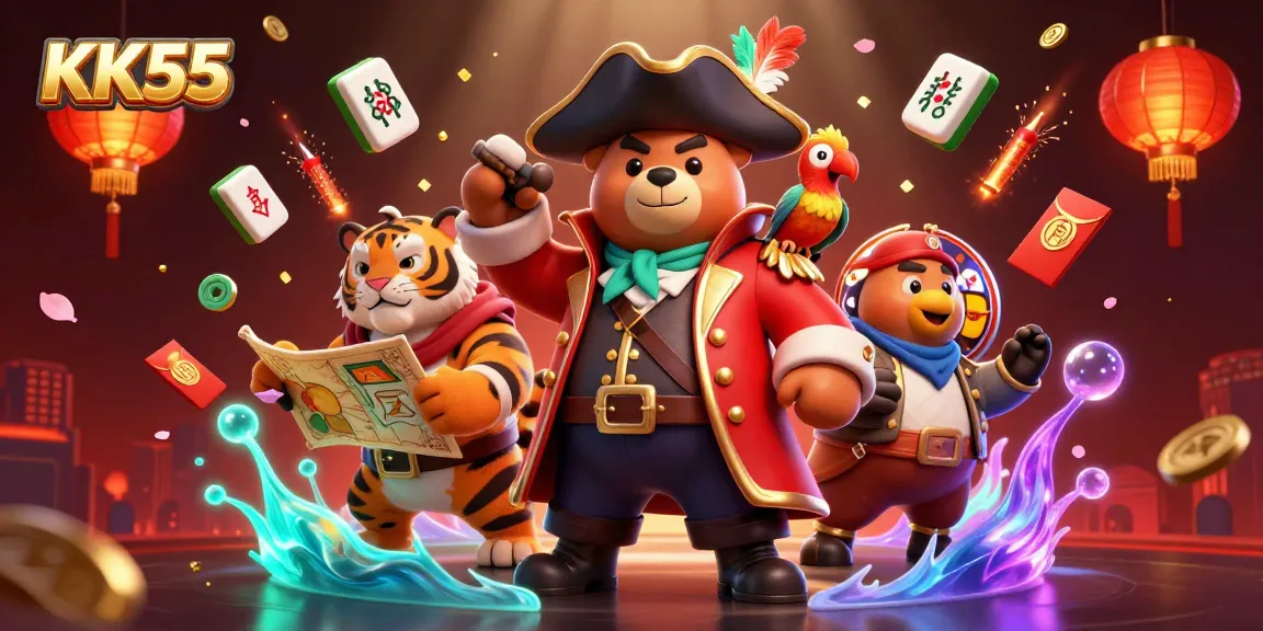 Engage in thrilling gaming adventures with KK55, featuring vibrant characters and dynamic casino elements.