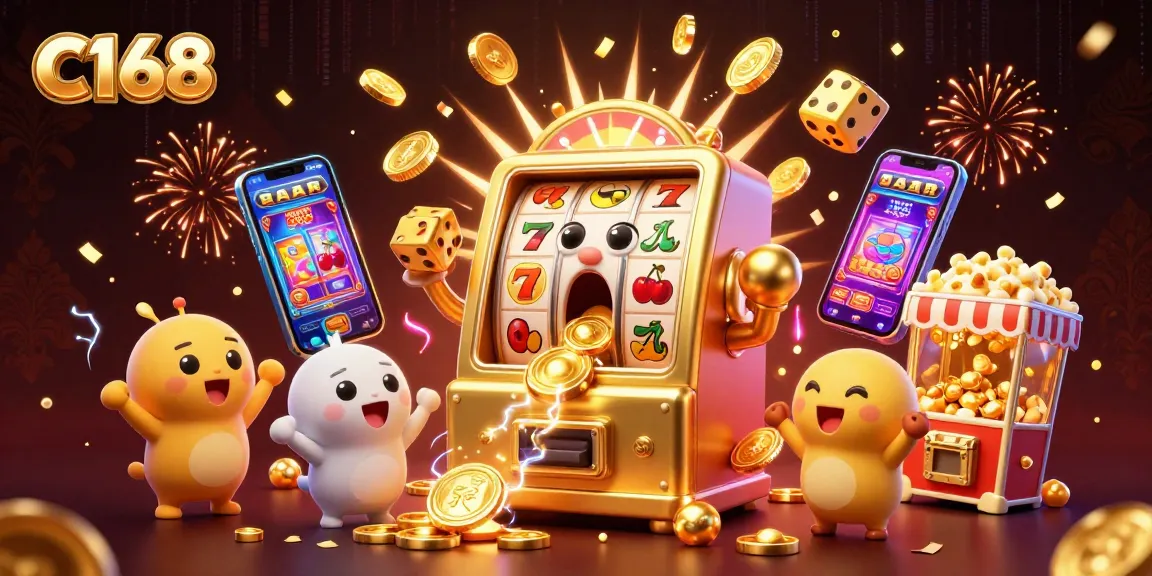 Experience thrilling jackpots at C168 with an exciting slot machine scene bursting with joy.