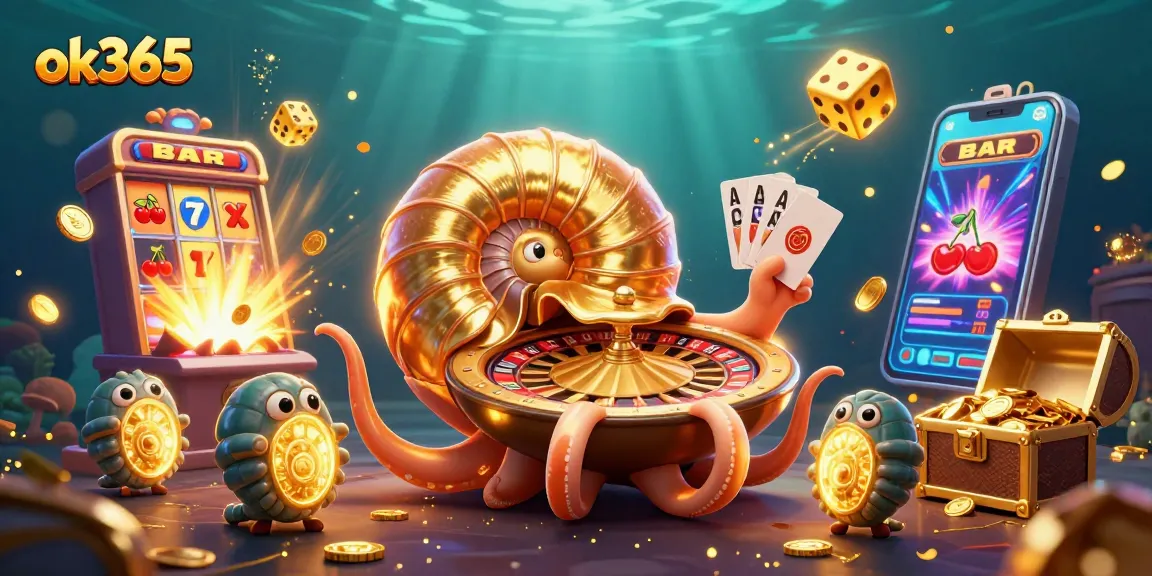 Experience the thrill of ok365 with a vibrant, animated casino scene featuring unique game elements.