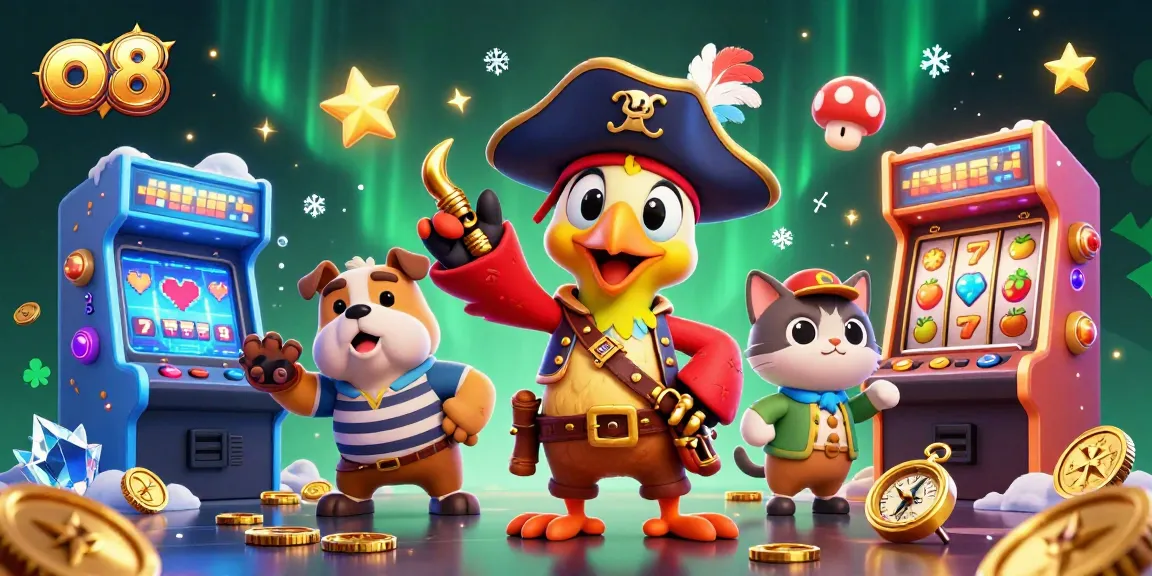 Engage in exciting gaming at o 8 with a vibrant casino scene featuring cartoon characters and colorful game elements.
