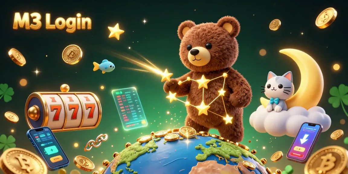 Experience the thrill of the M3 Login scene with dazzling casino symbols and vibrant characters.
