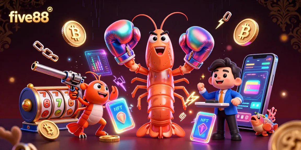 Experience excitement with five88 in a dynamic casino scene featuring playful shrimp characters and vibrant jackpot elements.