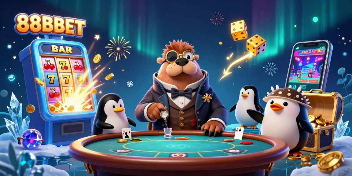 Join the fun at 88BBET with a vibrant underwater poker game featuring a walrus, dealer penguin, and bluffing pufferfish.