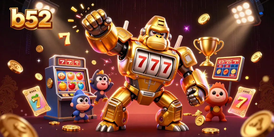 Engage in the B52 slots action with a dynamic golden gorilla mech bursting with excitement.