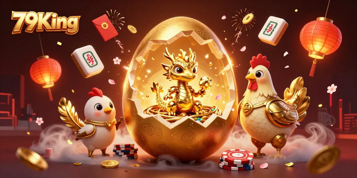 79King offers thrilling moments as a golden baby dragon emerges from a cracking egg on poker chips.