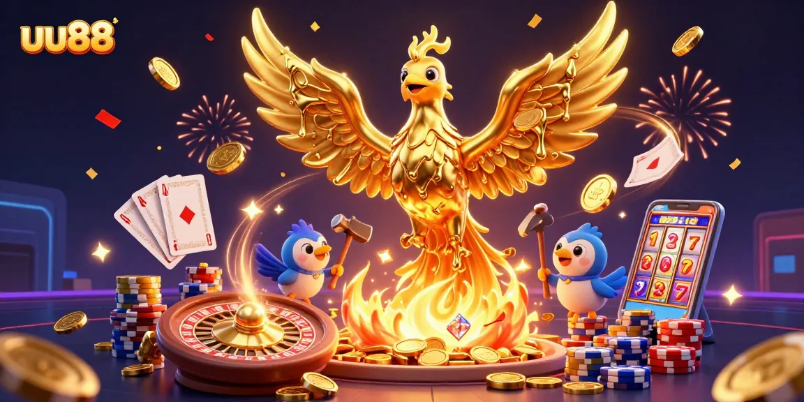 Experience thrilling gaming at uu88 with molten phoenix and casino elements in a vibrant, dynamic scene.