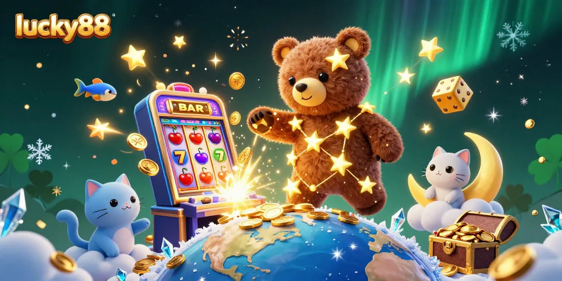 Experience the exciting world of lucky88 with animated symbols and characters exploding with jackpots and coins.