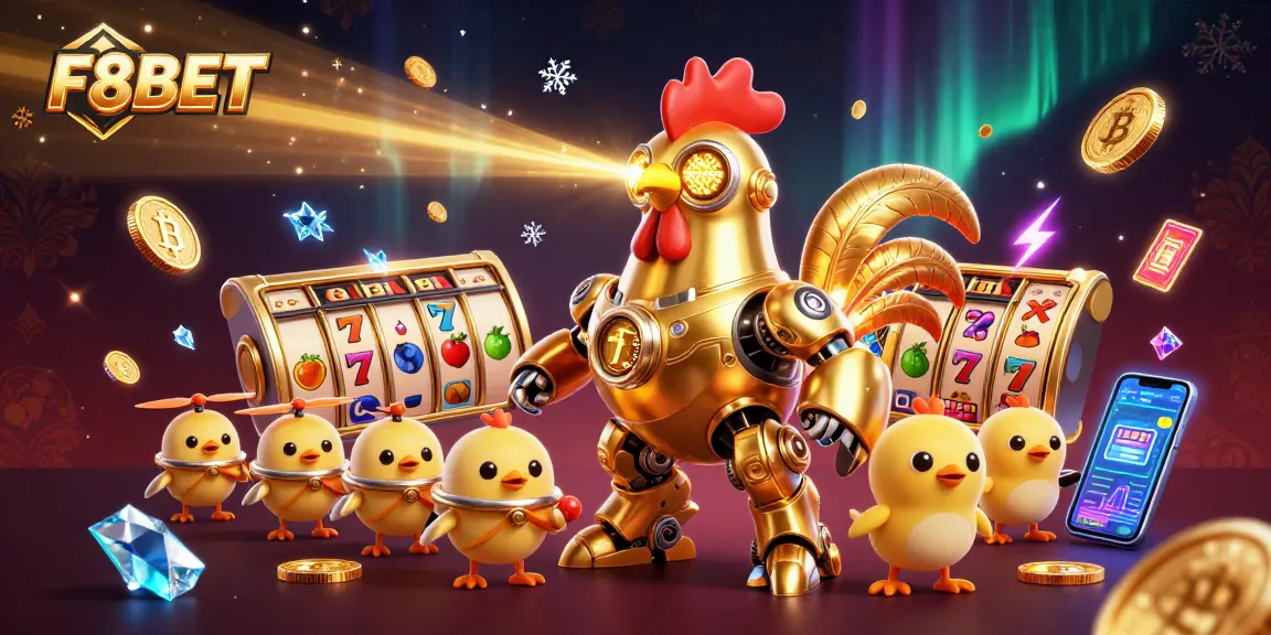F8BET players enjoying slots with vibrant characters, dynamic crypto elements, and engaging visuals for the gambling experience.