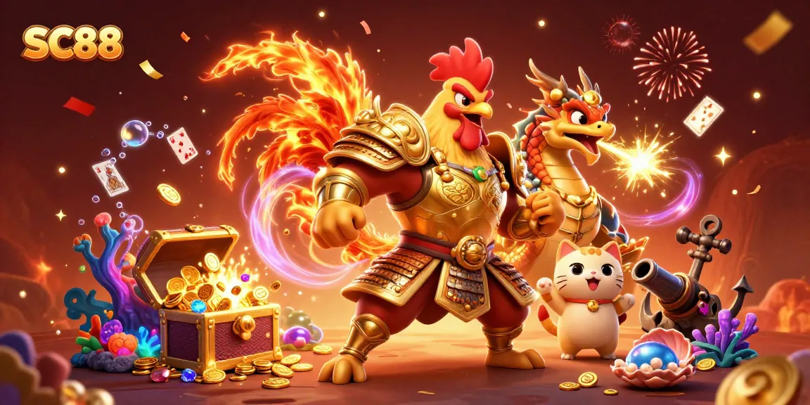 Engage with SC88 at the energetic online casino featuring a golden samurai rooster and dragon!