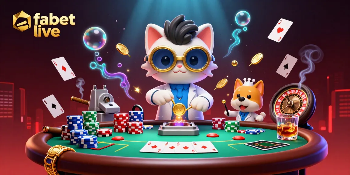 Experience fabet live with vibrant casino action featuring a mad scientist cat and poker elements.