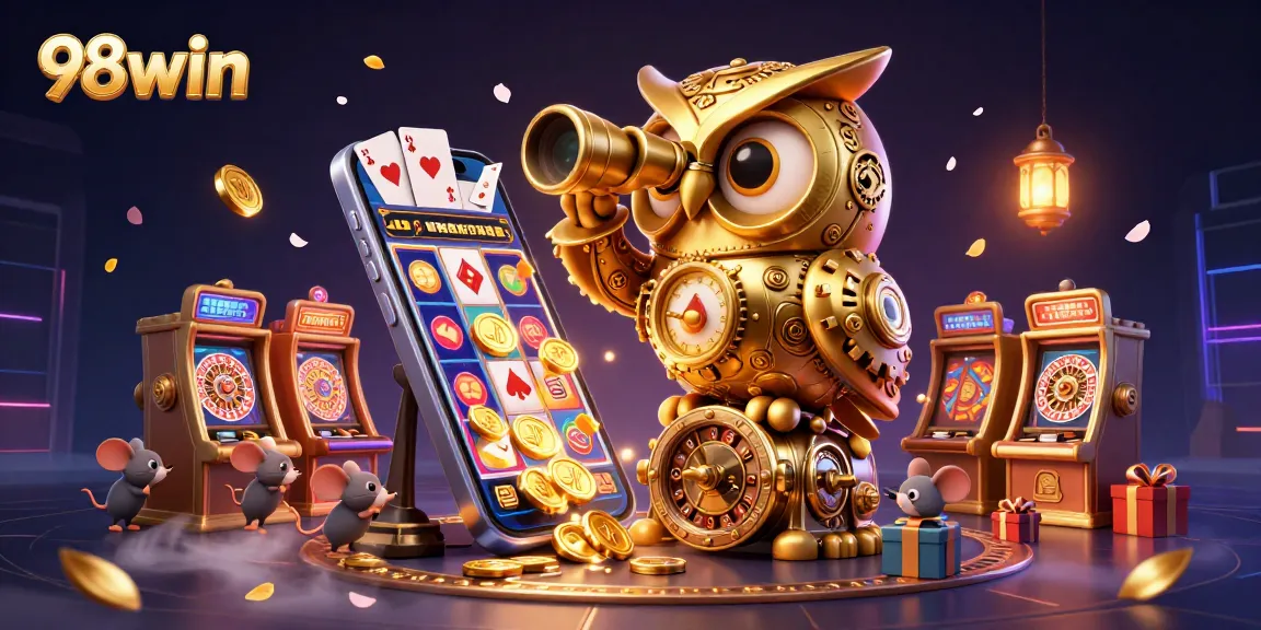 Experience 98win's rich casino atmosphere with vibrant scenes of action and excitement.