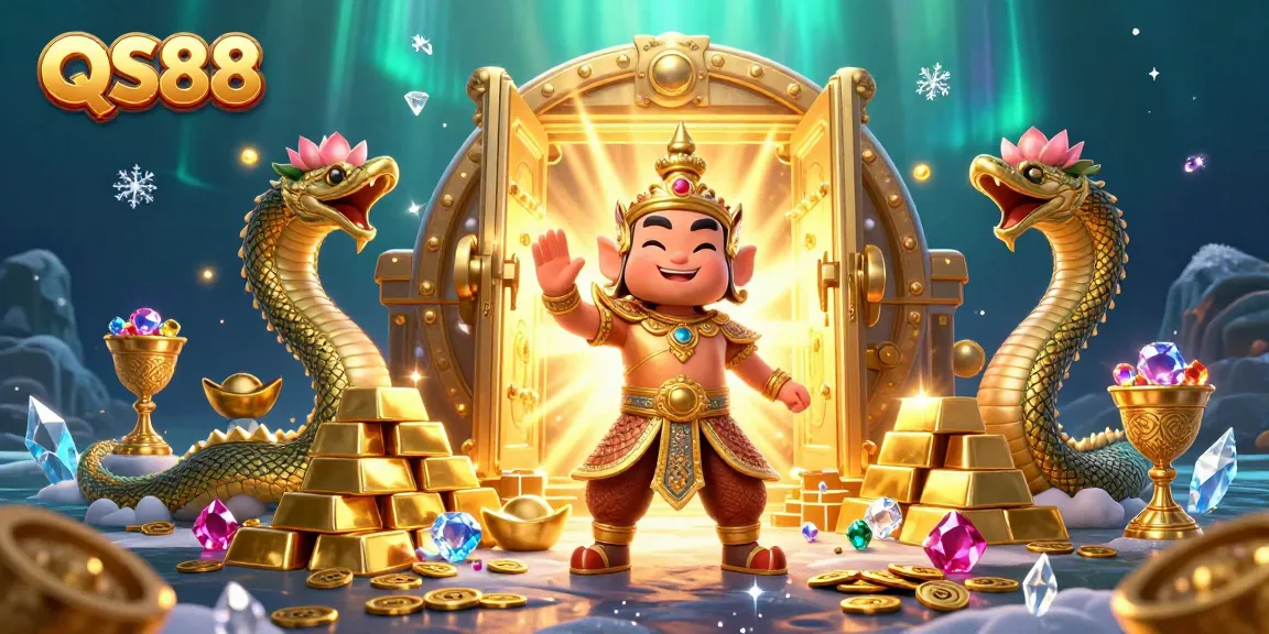 Engage with the exciting world of QS88, featuring vibrant 3D characters, treasures, and gaming elements.