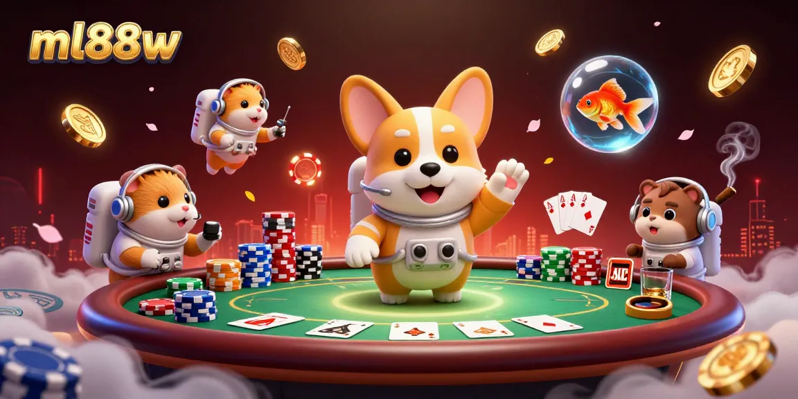 Experience winning moments at ml88w in a vibrant casino scene with a corgi astronaut.