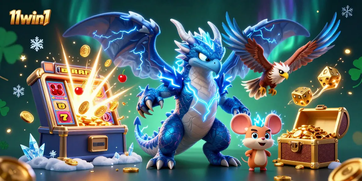 Experience thrilling jackpot games with 11win1 as a majestic dragon and dynamic casino symbols ignite excitement.