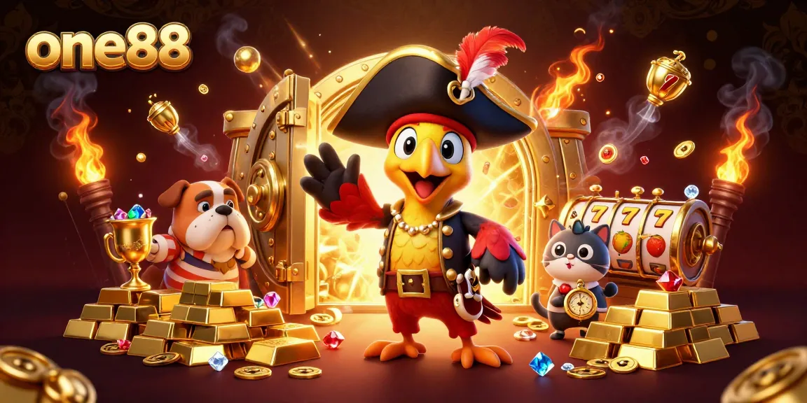 Win big with one88 at this vibrant 3D illustration featuring a pirate-themed casino scene.