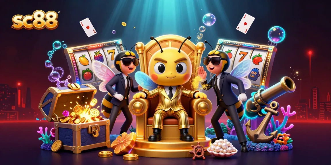 Experience sc88 excitement with a 3D cartoon bee mob boss in a vibrant casino scene.