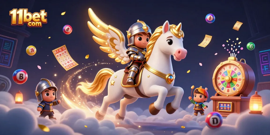 11bet com features exciting lottery action with a celestial character and vibrant elements in a dynamic 3D scene.