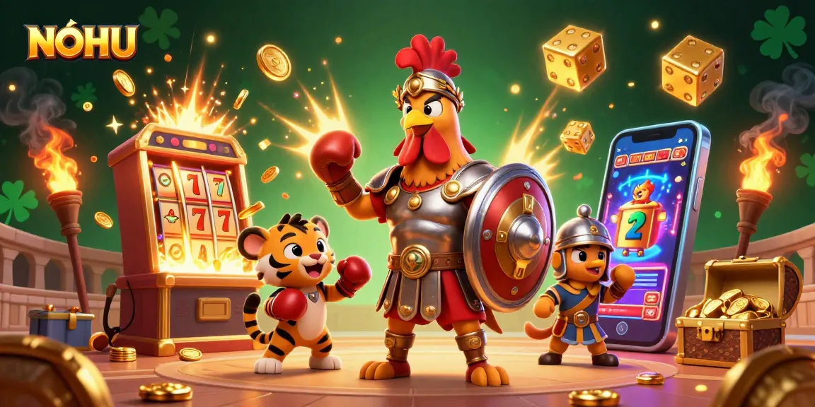 Experience the thrilling gaming world of NOHU with vibrant slot machines and dynamic characters.