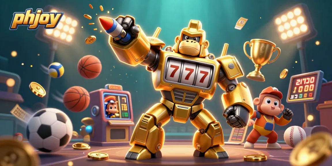 Experience the thrill of phjoy with a dynamic 3D illustration showcasing an exciting gambling scene filled with casino elements.