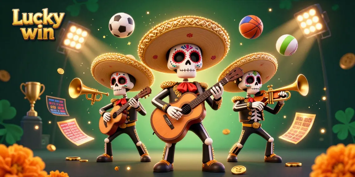 Join the vibrant Lucky win celebration with a mariachi band amidst thrilling sports betting elements.